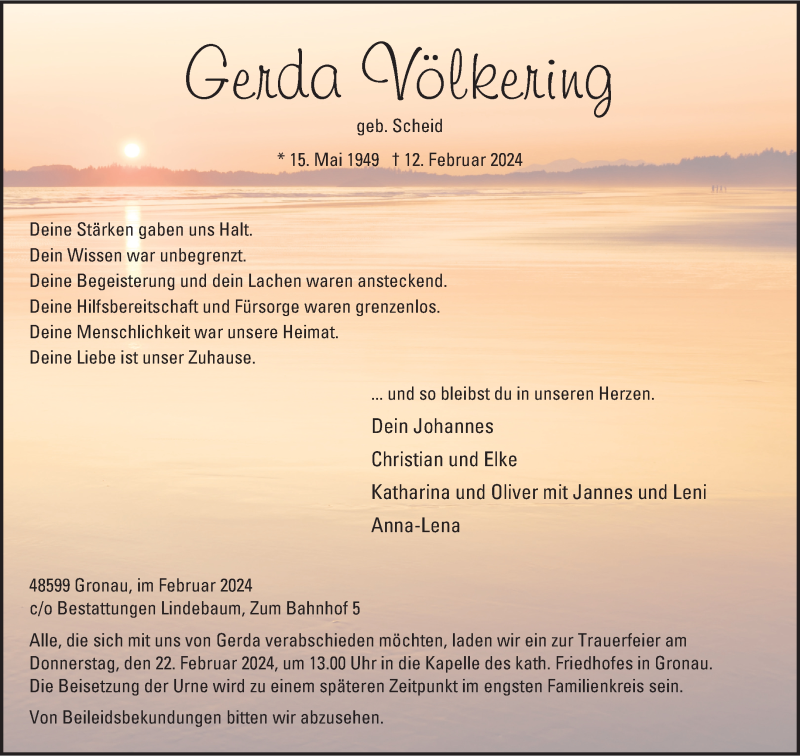  Traueranzeige für Gerda Völkering vom 19.02.2024 aus 