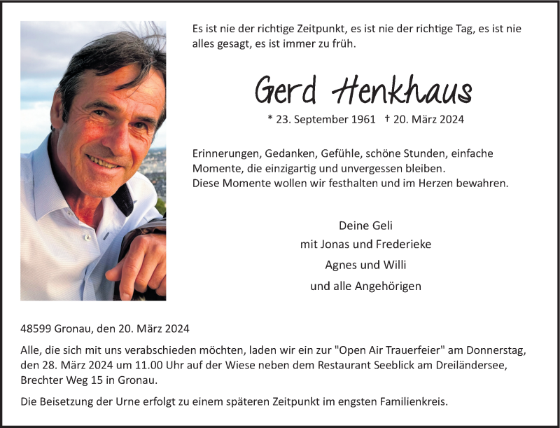  Traueranzeige für Gerd Henkhaus vom 23.03.2024 aus 