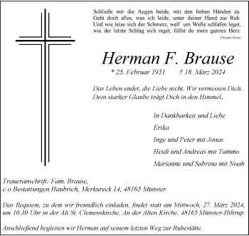 Anzeige von Herman F. Brause 