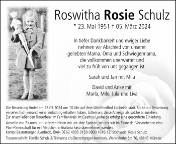 Anzeige von Roswitha Schulz 