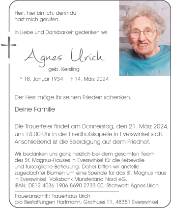 Anzeige von Agnes Urich 