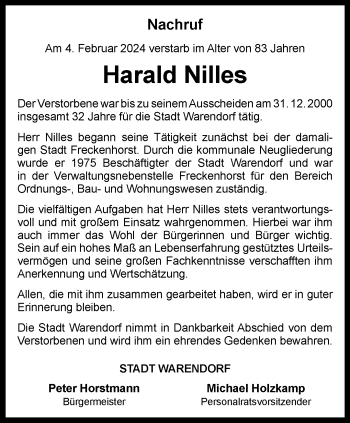 Anzeige von Harald Nilles 