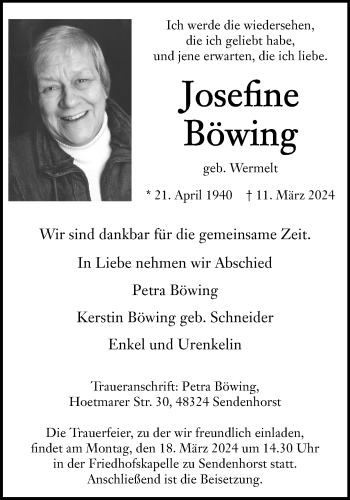 Anzeige von Josefine Böwing 