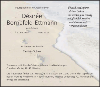 Anzeige von Désirée Bornefeld-Ettmann 
