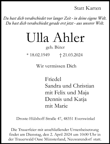 Anzeige von Ulla Ahler 