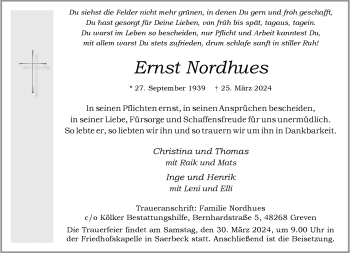 Anzeige von Ernst Nordhues 