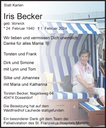 Anzeige von Iris Becker 