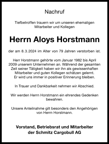Anzeige von Aloys Horstmann 