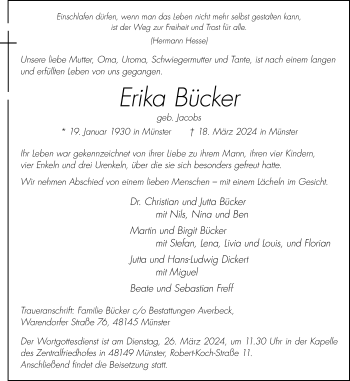 Anzeige von Erika Bücker 