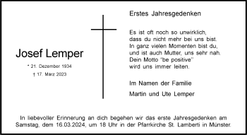 Anzeige von Josef Lemper 