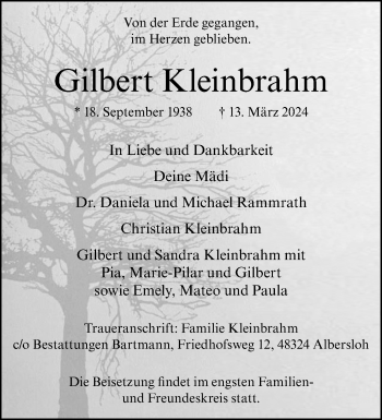 Anzeige von Gilbert Kleinbrahm 