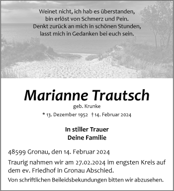Anzeige von Marianne Trautsch 