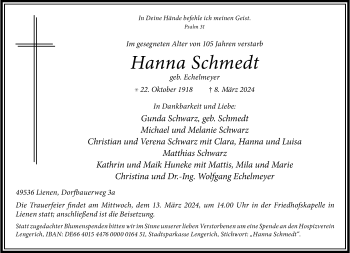 Anzeige von Hanna Schmedt 