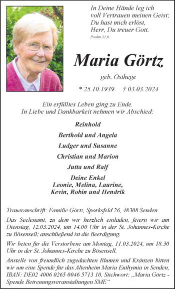 Anzeige von Maria Görtz 