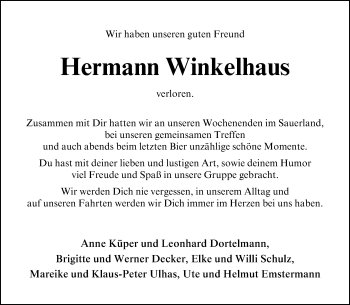 Anzeige von Hermann Winkelhaus 