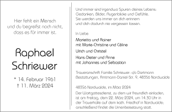 Anzeige von Raphael Schriewer 