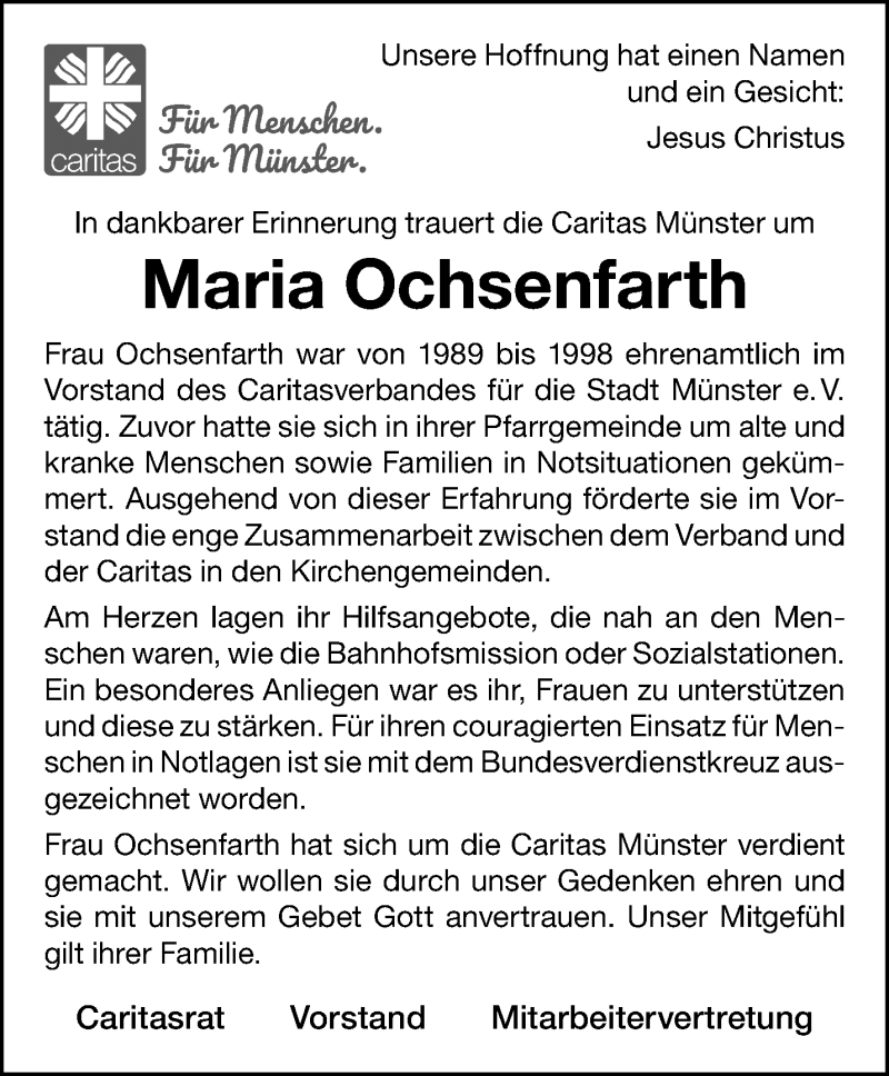  Traueranzeige für Maria Ochsenfarth vom 22.03.2024 aus 