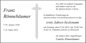 Anzeige von Franz Rönnebäumer 