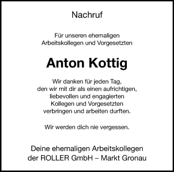 Anzeige von Anton Kottig 