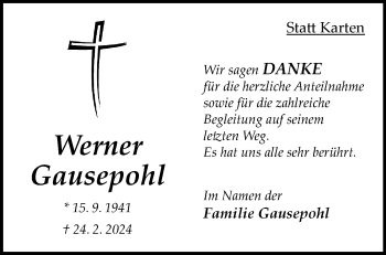 Anzeige von Werner Gausepohl 