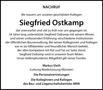 Anzeige von Siegfried Ostkamp 