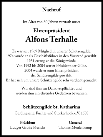 Anzeige von Alfons Terhalle 