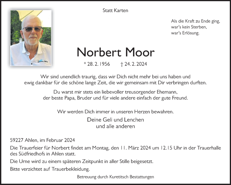  Traueranzeige für Norbert Moor vom 02.03.2024 aus 