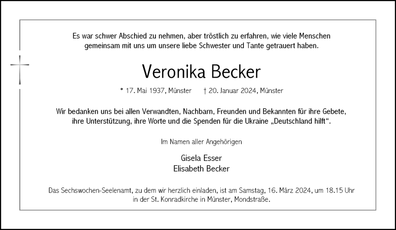  Traueranzeige für Veronika Becker vom 09.03.2024 aus 