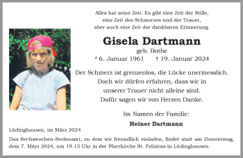 Anzeige von Gisela Dartmann 
