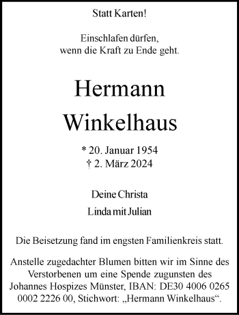 Anzeige von Hermann Winkelhaus 