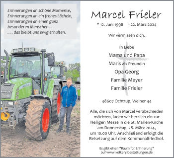 Anzeige von Marcel Frieler 