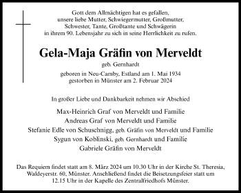 Anzeige von Gela-Maja Gräfin von Merveldt 