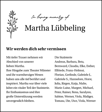 Anzeige von Martha Lübbeling 