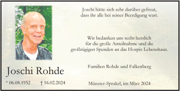 Anzeige von Joschi Rohde 