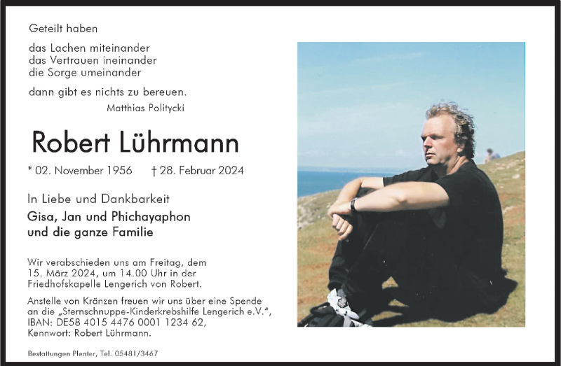  Traueranzeige für Robert Lührmann vom 09.03.2024 aus 