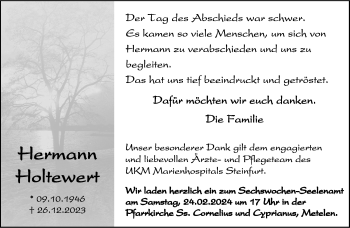 Anzeige von Hermann Holtewert 