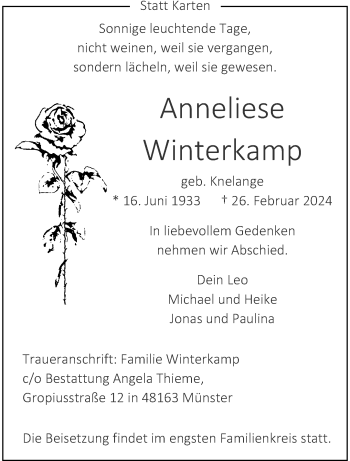 Anzeige von Anneliese Winterkamp 