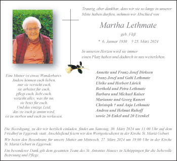 Anzeige von Martha Lethmate 