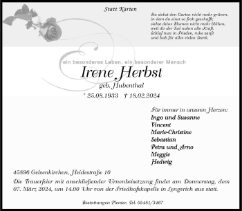 Anzeige von Irene Herbst 