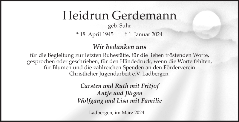  Traueranzeige für Heidrun Gerdemann vom 09.03.2024 aus 