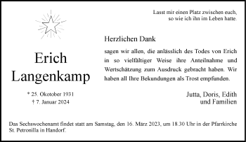 Anzeige von Erich Langenkamp 