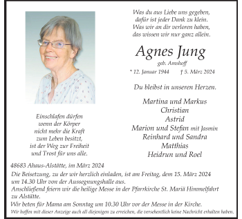 Anzeige von Agnes Jung 