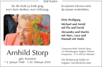 Anzeige von Arnhild Storp 
