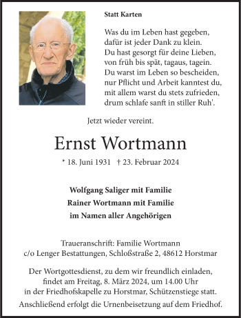 Anzeige von Ernst Wortmann 