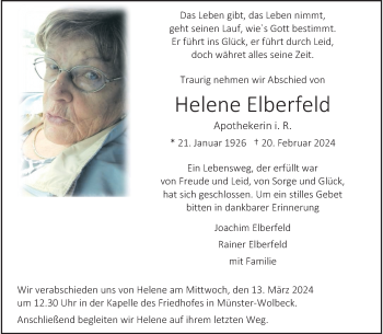 Anzeige von Helene Elberfeld 