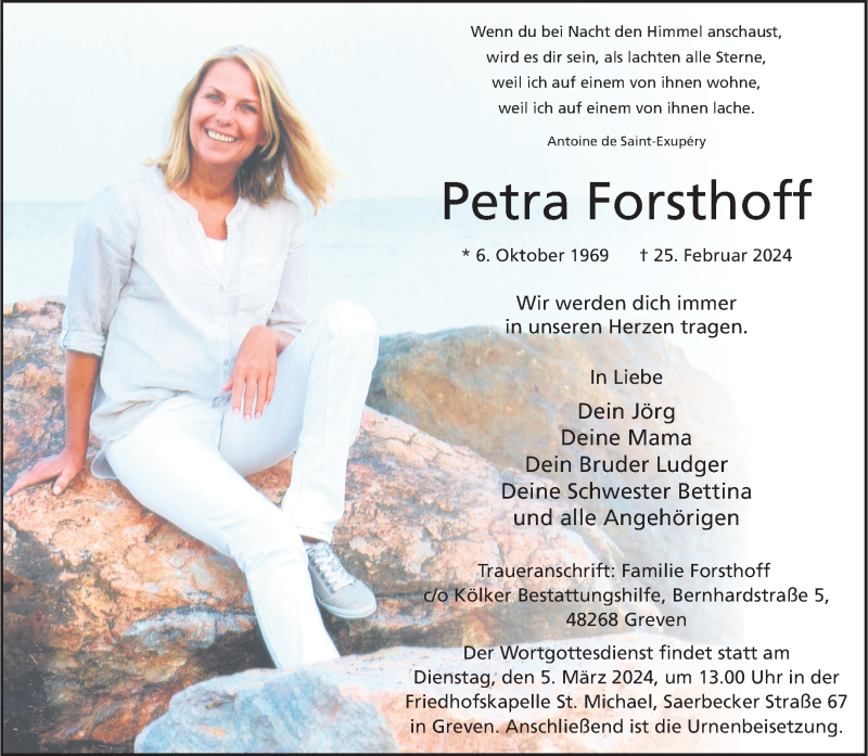  Traueranzeige für Petra Forsthoff vom 02.03.2024 aus 