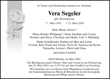 Anzeige von Vera Segeler 