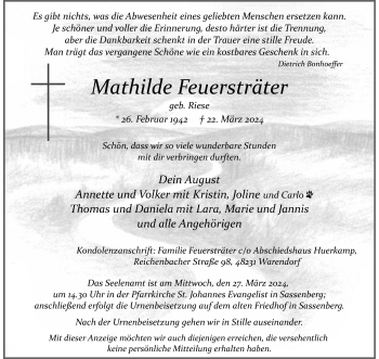 Anzeige von Mathilde Feuersträter 