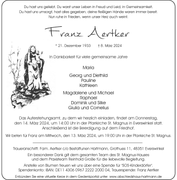 Anzeige von Franz Aertker 