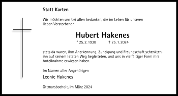 Anzeige von Hubert Hakenes 